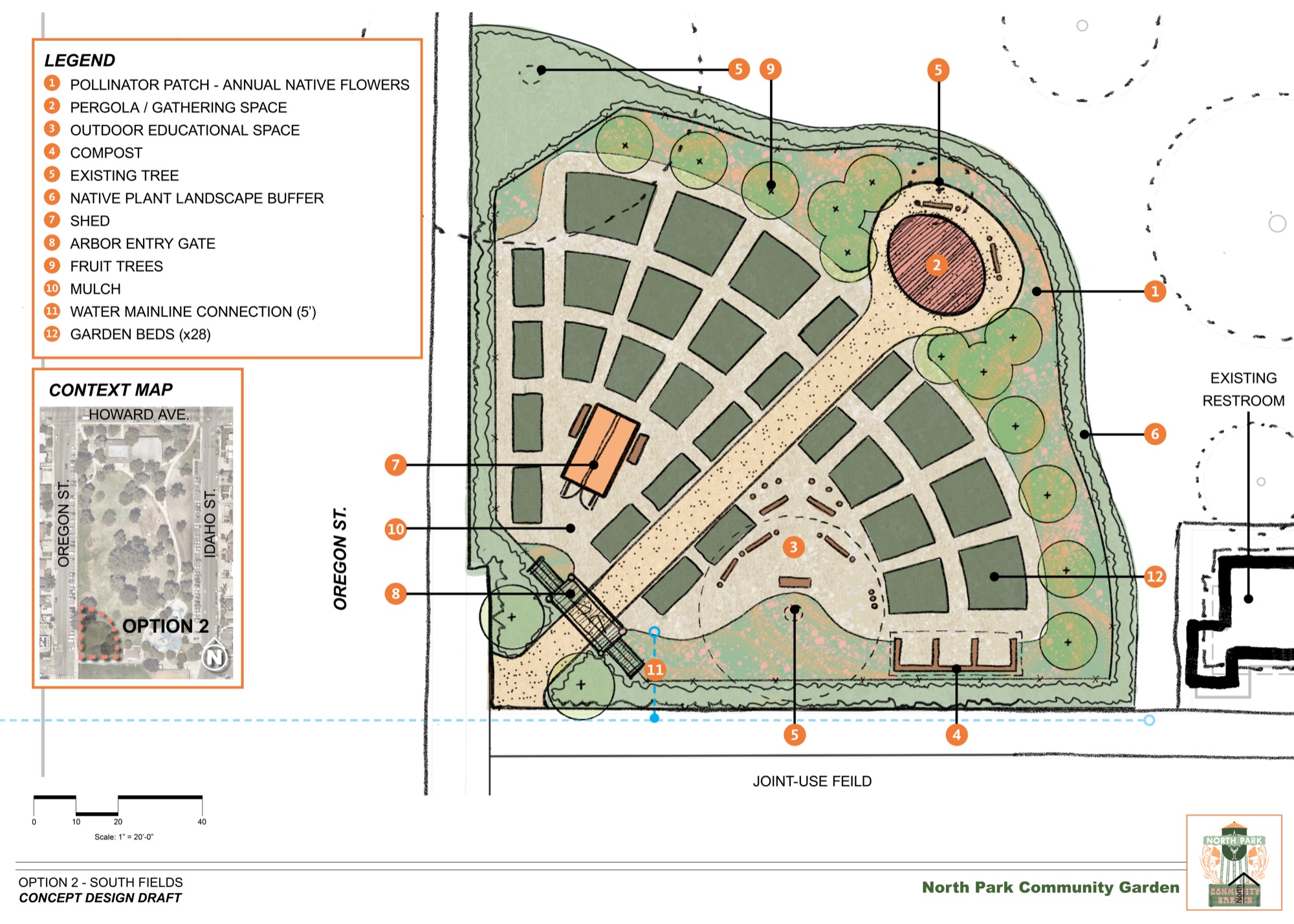 Concept design draft for Option 2, South Fields